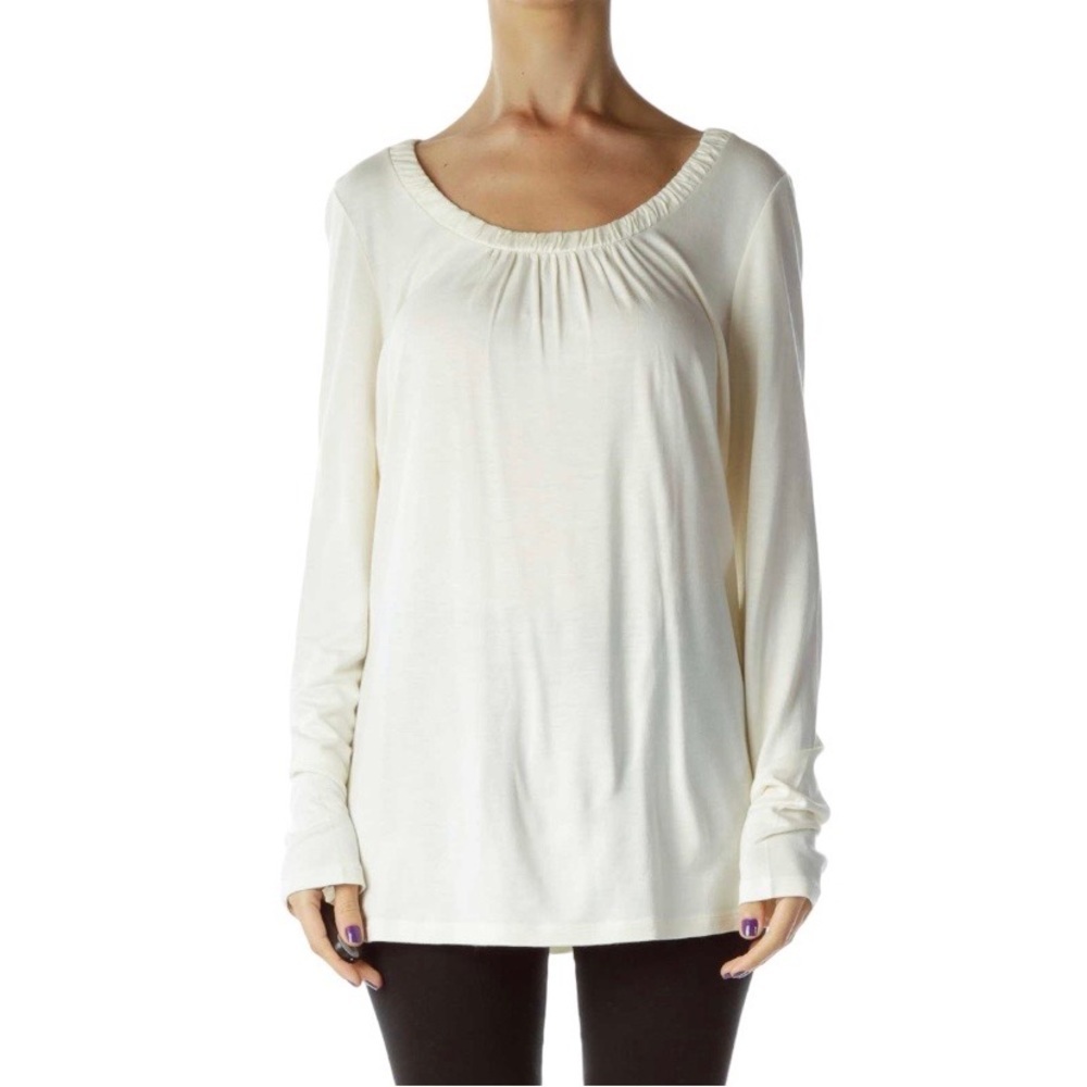 Talbots Ruched Neck Ivory Long Sleeve- Ivory